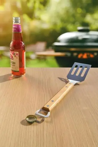 Espátula BBQ inox con mango de haya y abridor