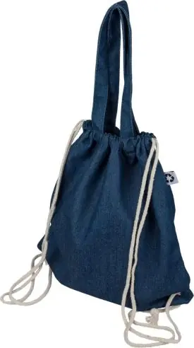 Bolsa mochila denim reciclado cordones 40x38 asas largas