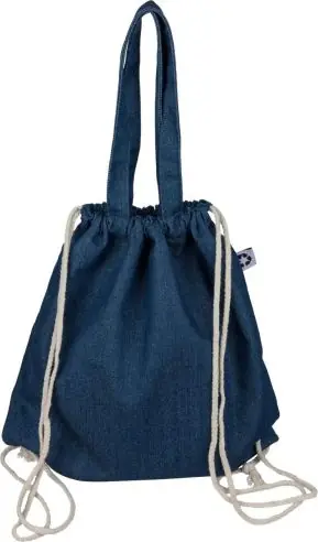 Bolsa mochila denim reciclado cordones 40x38 asas largas