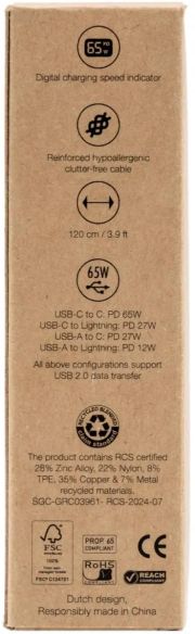 Cable nailon reciclado 4 en 1 120 cm 65W tipo C Lightning