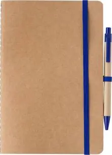 Cuaderno cartón reciclado A5 120p FSC bolígrafo cartón paja