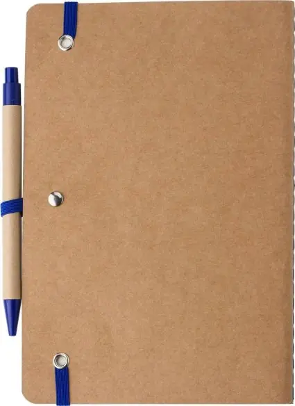Cuaderno cartón reciclado A5 120p FSC bolígrafo cartón paja