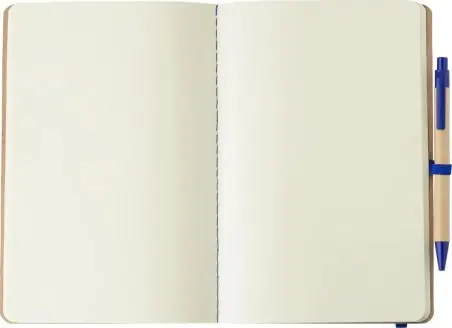 Cuaderno cartón reciclado A5 120p FSC bolígrafo cartón paja