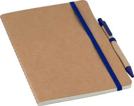 Cuaderno cartón reciclado A5 120p FSC bolígrafo cartón paja