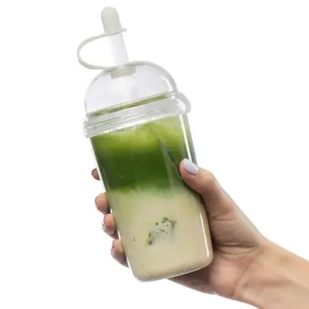 Vaso rPET Glow 500 ml tapa rosca pajita silicona frío