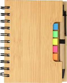 Libreta símil bambú con memos y bolígrafo