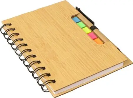 Libreta símil bambú con memos y bolígrafo