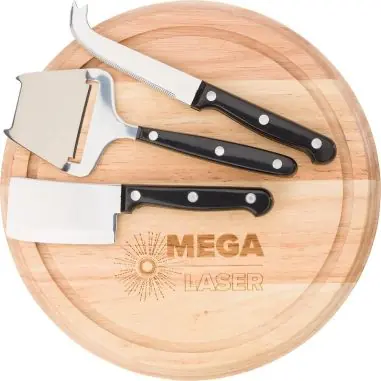 Tabla madera quesos 3 utensilios caja regalo