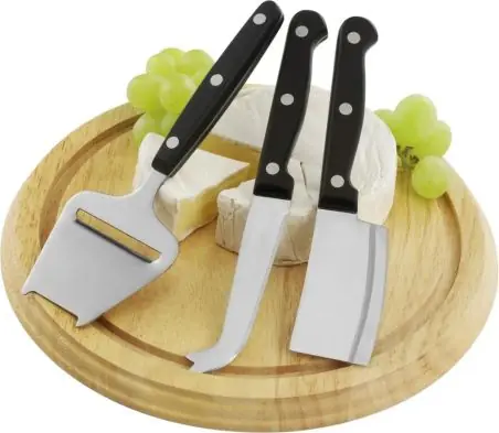 Tabla madera quesos 3 utensilios caja regalo