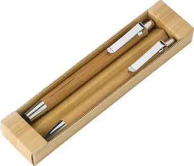 Set escritura bambú con bolígrafo y portaminas