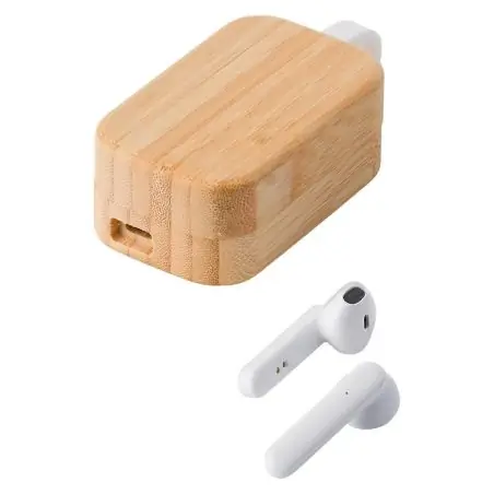 Auriculares TWS ABS estuche bambú Bluetooth 5.0 cable carga