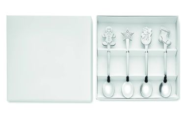 Set 4 cucharas de té navideñas acero inox