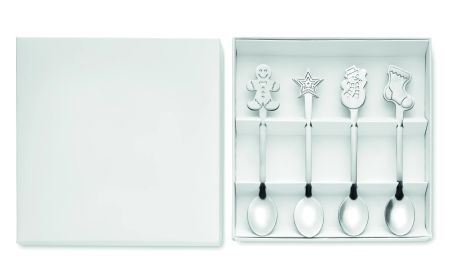 Set 4 cucharas de té navideñas acero inox