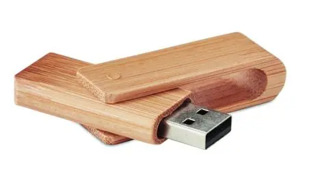 Memoria USB 16GB bambú cubierta giratoria carbono