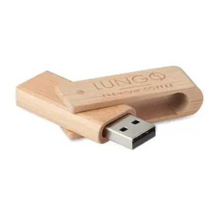 Memoria USB 16GB bambú cubierta giratoria carbono