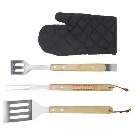 Set barbacoa 5 piezas bambú pala tenedor pinza guante