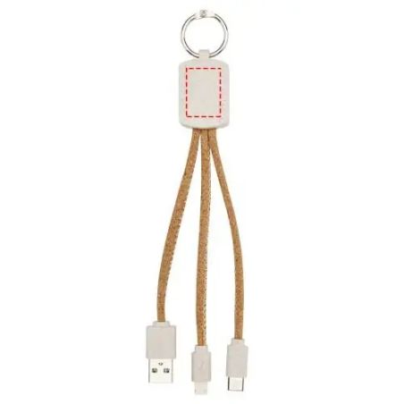 Cable llavero 3 en 1 corcho y paja de trigo