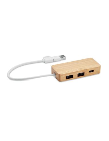 HUB USB de 3 puertos de bambú