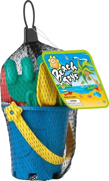Cubo de playa PP reciclado con palas y moldes