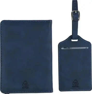 Set porta pasaporte PU reciclado y etiqueta