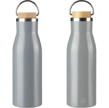 Botella acero reciclado 500 ml con asa y bambú