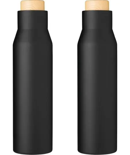 Botella termo acero 500 ml tapón símil bambú