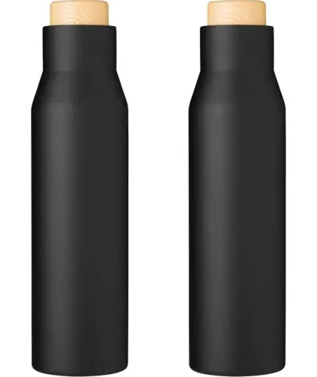 Botella termo acero 500 ml tapón símil bambú