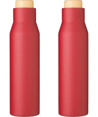 Botella termo acero 500 ml tapón símil bambú