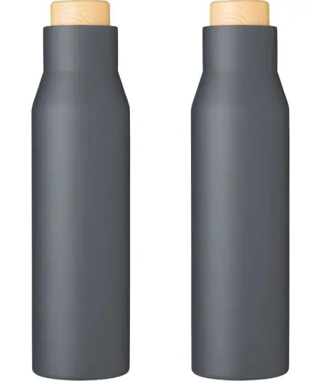 Botella termo acero 500 ml tapón símil bambú
