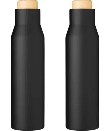 Botella termo acero 500 ml tapón símil bambú
