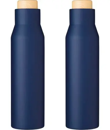 Botella termo acero 500 ml tapón símil bambú