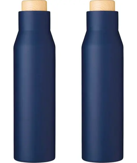 Botella termo acero 500 ml tapón símil bambú