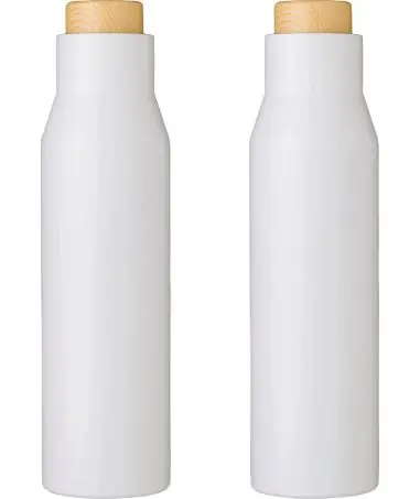 Botella termo acero 500 ml tapón símil bambú