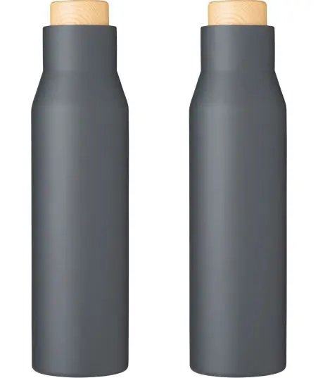 Botella termo acero 500 ml tapón símil bambú