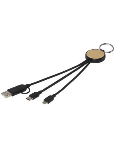 Cable de carga 6 en 1 de plástico reciclado/bambú con llavero HEJRA personalizado