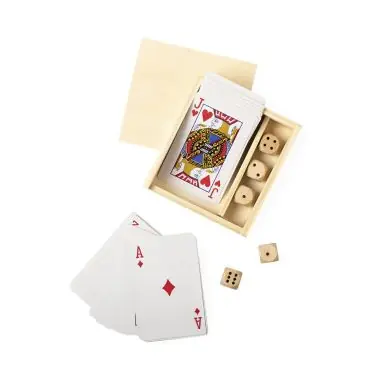 Set juegos madera baraja francesa dados estuche deslizante