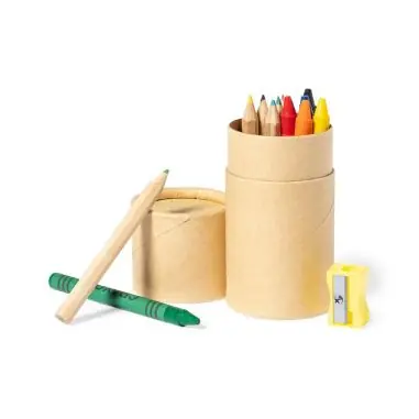 Set 13 piezas estuche cartón 6 lápices sacapuntas 6 ceras