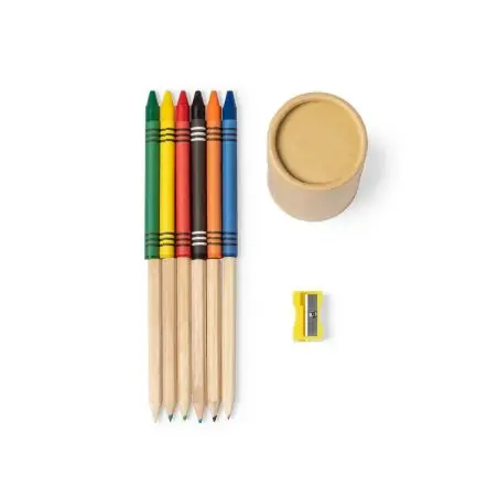 Set 13 piezas estuche cartón 6 lápices sacapuntas 6 ceras