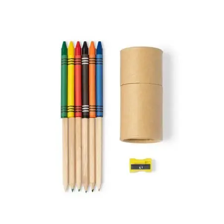 Set 13 piezas estuche cartón 6 lápices sacapuntas 6 ceras