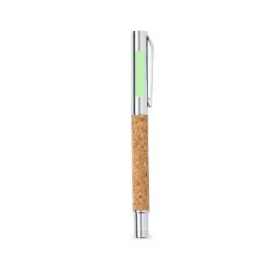 Set bolígrafo roller corcho metal estuche