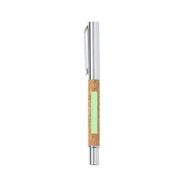 Set bolígrafo roller corcho metal estuche