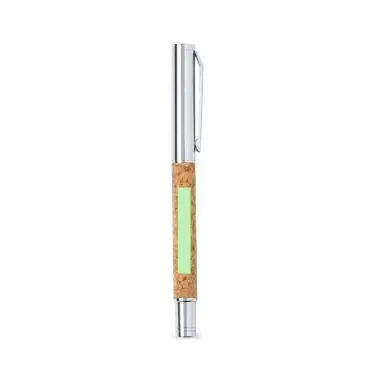 Set bolígrafo roller corcho metal estuche