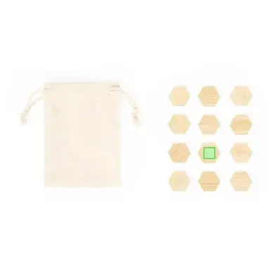 Set de 12 imanes de bambú FSC pentagonales bolsa algodón