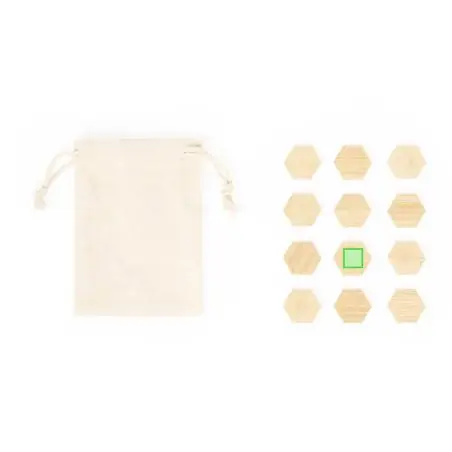 Set de 12 imanes de bambú FSC pentagonales bolsa algodón