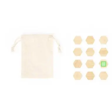 Set de 12 imanes de bambú FSC pentagonales bolsa algodón