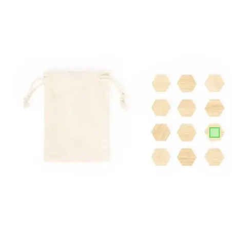 Set de 12 imanes de bambú FSC pentagonales bolsa algodón