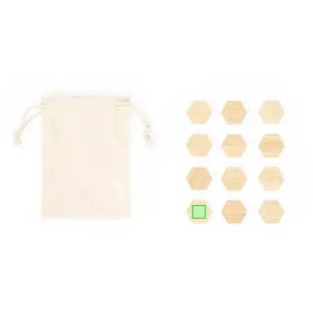 Set de 12 imanes de bambú FSC pentagonales bolsa algodón