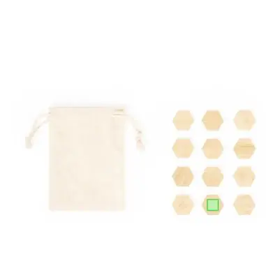 Set de 12 imanes de bambú FSC pentagonales bolsa algodón