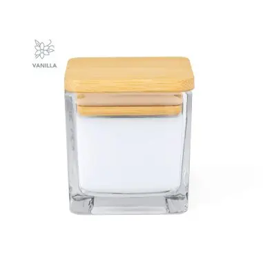 Vela aromática vainilla cristal cuadrado bambú kraft FSC