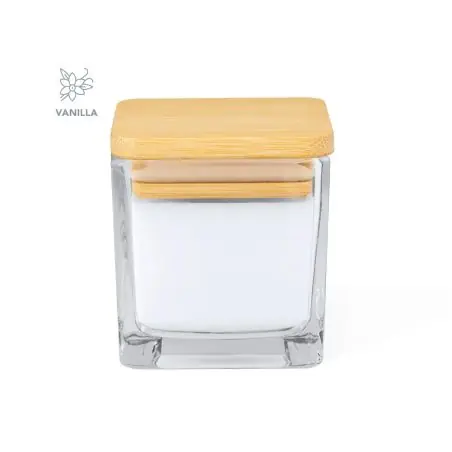 Vela aromática vainilla cristal cuadrado bambú kraft FSC